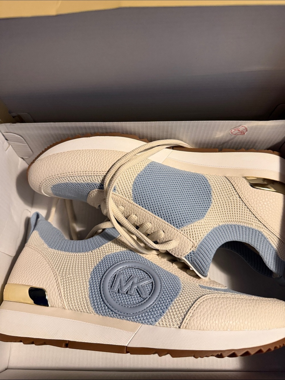 Michael Kors Cream and Light Blue Mesh & Leather Sneakers